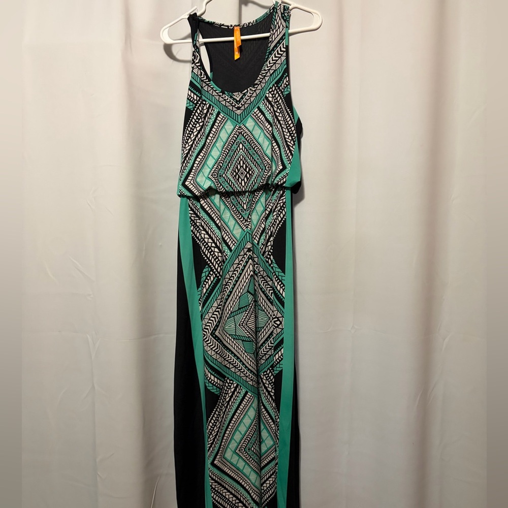 Magic Black and Teal Geometric Maxi Dress